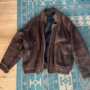 Vintage Men's Brown Leather Bomber Jacket